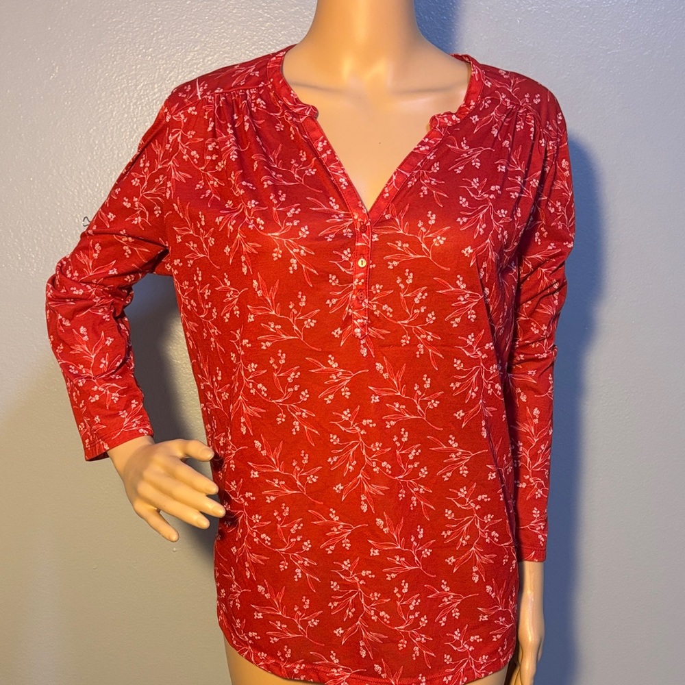 H&M Red & White Floral Semi Sheer Blouse